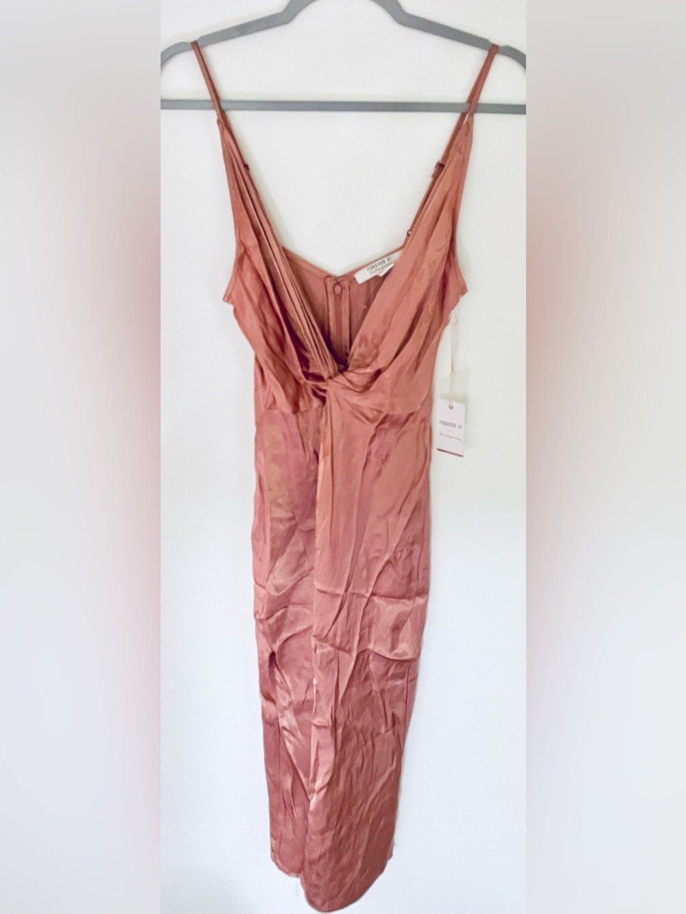 NWT Silky Dusty Rose Twist-Knot Slip Dress